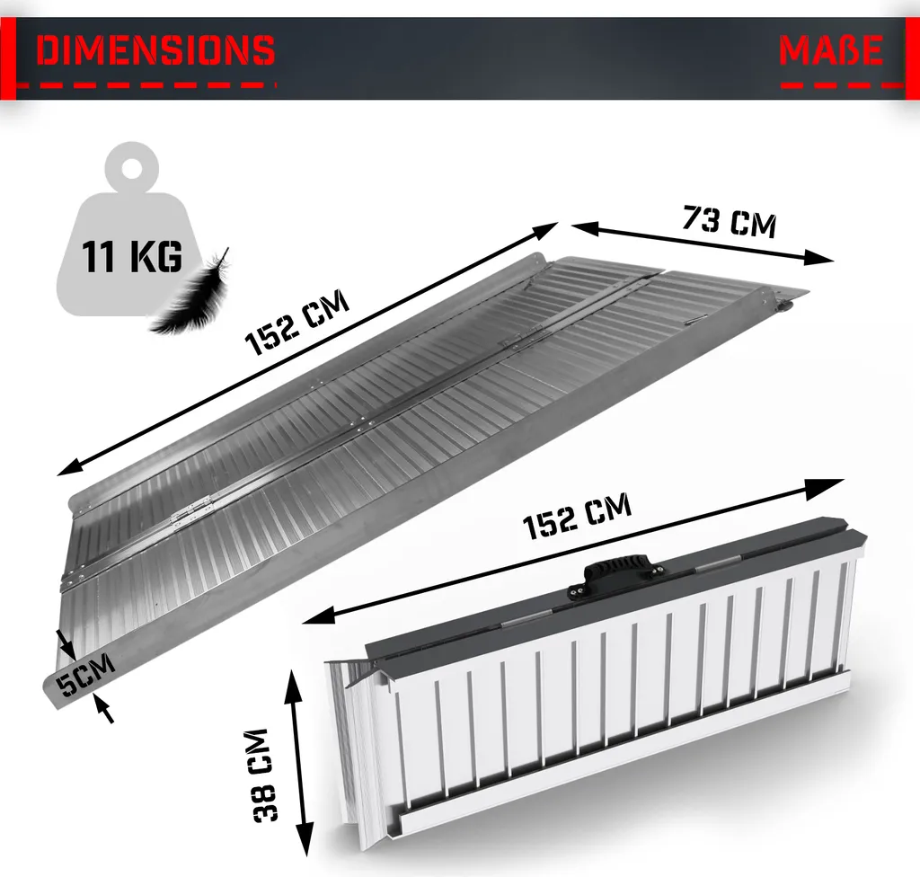 Jago® Rollstuhl Rampe - Aluminium, Klappbar, Versch. Größen (90 Cm, 122 Cm, 150cm), Mobile Faltbar, 270 Kg - Rollstuhlrampe, Auffahrrampe (150cm) 4 Jago® Rollstuhl Rampe - Aluminium, Klappbar, Versch. Größen (90 Cm, 122 Cm, 150cm), Mobile Faltbar, 270 Kg - Rollstuhlrampe, Auffahrrampe (150cm) – Bild 2