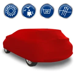 ECD Germany Autoabdeckung Indoor - Größe L - 482x178x119 Cm - Rot - Aus Stretch Soft Satin, Atmungsaktiv, Staub- Und Schmutzabweisend, Abdeckplane Autoplane Autogarage Ganzgarage Schutzdecke Schutzhülle