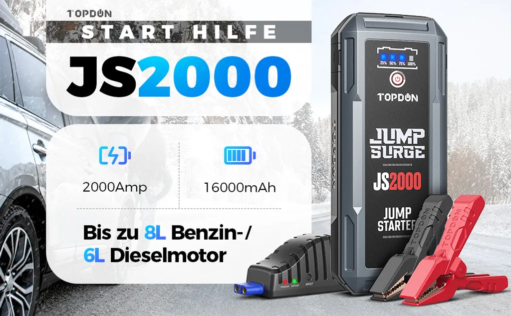 TOPDON 2000A 16000mAh 12V Starthilfekabel JS2000 Aktualisierte Version Starthilfe Powerbank Auto Starthilfe Auto KFZ Starthilfe Autobatterie-Starter Jump Starter 4 TOPDON 2000A 16000mAh 12V Starthilfekabel JS2000 Aktualisierte Version Starthilfe Powerbank Auto Starthilfe Auto KFZ Starthilfe Autobatterie-Starter Jump Starter – Bild 2