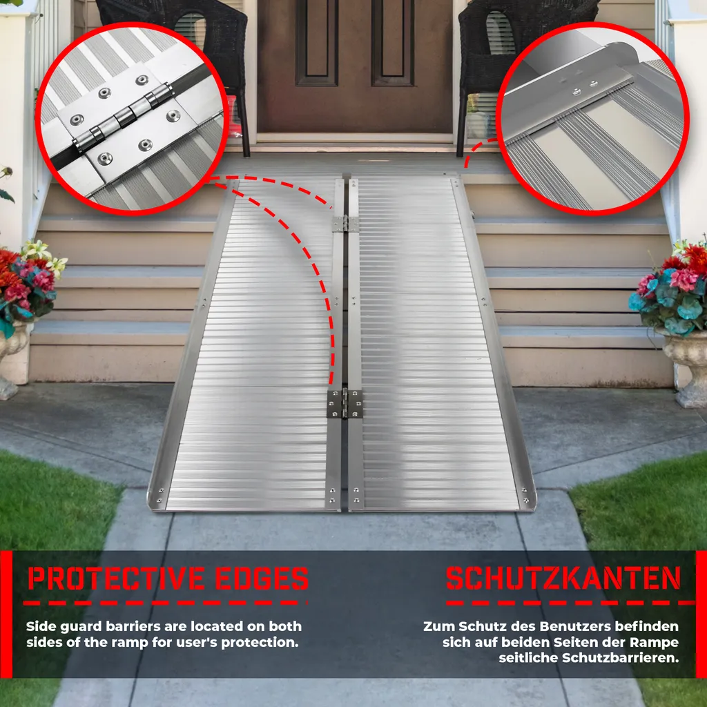 Jago® Rollstuhl Rampe - Aluminium, Klappbar, Versch. Größen (90 Cm, 122 Cm, 150cm), Mobile Faltbar, 270 Kg - Rollstuhlrampe, Auffahrrampe (150cm) 7 Jago® Rollstuhl Rampe - Aluminium, Klappbar, Versch. Größen (90 Cm, 122 Cm, 150cm), Mobile Faltbar, 270 Kg - Rollstuhlrampe, Auffahrrampe (150cm) – Bild 5
