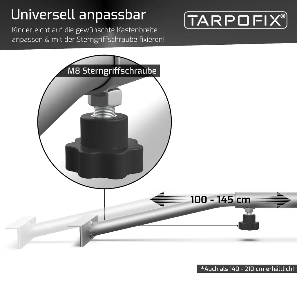 Tarpofix® Anhänger Planenbügel Flachplanenbügel 100-145 Cm (2 Stk.) - Universell Anpassbare Alu Planenstützen Für Anhängerplanen - Planen Spriegel 4 Tarpofix® Anhänger Planenbügel Flachplanenbügel 100-145 Cm (2 Stk.) - Universell Anpassbare Alu Planenstützen Für Anhängerplanen - Planen Spriegel – Bild 2