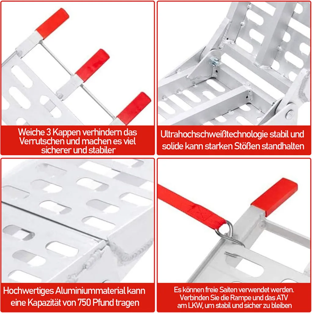 EINFEBEN 2x ALU Auffahrrampe Auffahrrampen Verladerampe Verladeschiene Klappbar Motorrad Auto Rampe 5 EINFEBEN 2x ALU Auffahrrampe Auffahrrampen Verladerampe Verladeschiene Klappbar Motorrad Auto Rampe – Bild 3