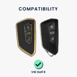 Kwmobile Autoschlüssel Hülle Kompatibel Mit VW Golf 8 3-Tasten Autoschlüssel - Schlüsselhülle Silikon Cover - Schwarz Gold -Volkswagen || AL-KO Verkaufsgeschäft 2d402caf05f66edc919ab324292e0727
