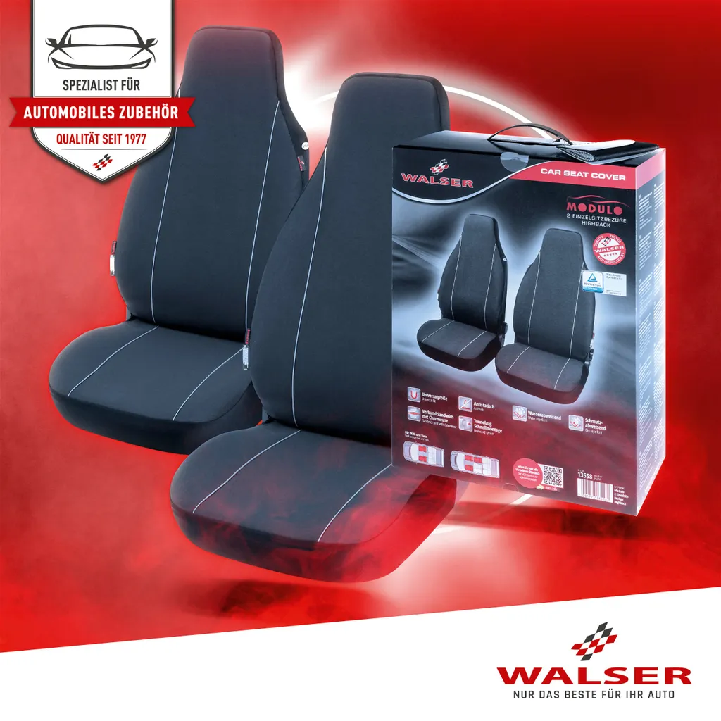 WALSER Auto-Sitzbezug Modulo, 2 Vordersitzbezüge, Universal Auto-Schonbezüge Für Highbacksitze, Universal PKW-Sitzbezüge, Sitzschoner-Auto Schwarz 10 WALSER Auto-Sitzbezug Modulo, 2 Vordersitzbezüge, Universal Auto-Schonbezüge Für Highbacksitze, Universal PKW-Sitzbezüge, Sitzschoner-Auto Schwarz – Bild 8