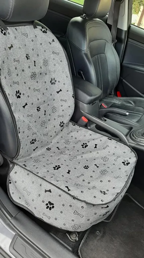 Autositzschoner Hundedecke VORDERSITZE Auto Hund Decke Vorne Sitzbezug 4A. Grau - Pfoten/Knochen 3 Autositzschoner Hundedecke VORDERSITZE Auto Hund Decke Vorne Sitzbezug 4A. Grau - Pfoten/Knochen – Bild 2
