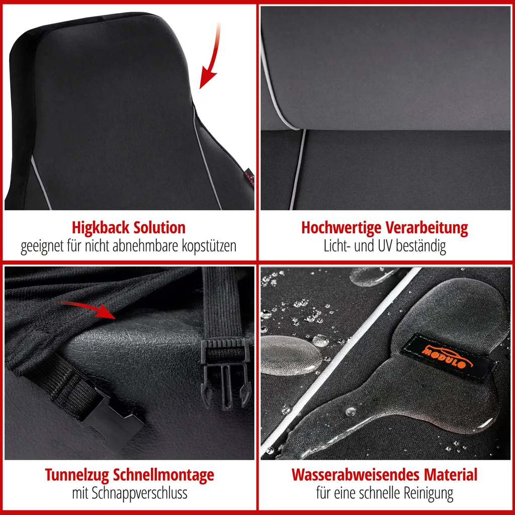 WALSER Auto-Sitzbezug Modulo, 2 Vordersitzbezüge, Universal Auto-Schonbezüge Für Highbacksitze, Universal PKW-Sitzbezüge, Sitzschoner-Auto Schwarz 3 WALSER Auto-Sitzbezug Modulo, 2 Vordersitzbezüge, Universal Auto-Schonbezüge Für Highbacksitze, Universal PKW-Sitzbezüge, Sitzschoner-Auto Schwarz