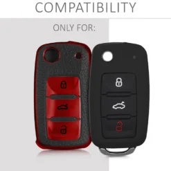 Kwmobile Autoschlüssel Hülle Kompatibel Mit VW Skoda Seat 3-Tasten Autoschlüssel - Schlüsselhülle Cover Rot Schwarz -Volkswagen || AL-KO Verkaufsgeschäft 41368f2f22e9c04039195d38f4de6358