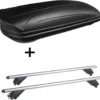 Dachbox 320 Liter Abschließbar Schwarz Matt VDPMAA320 + Alu Dachträger RB003 Kompatibel Mit Seat Tarraco (5 Türer) Ab 2018