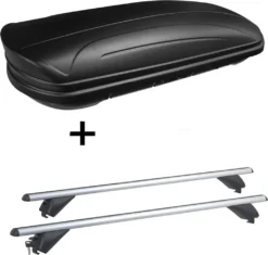 Dachbox 320 Liter Abschließbar Schwarz Matt VDPMAA320 + Alu Dachträger RB003 Kompatibel Mit Seat Tarraco (5 Türer) Ab 2018