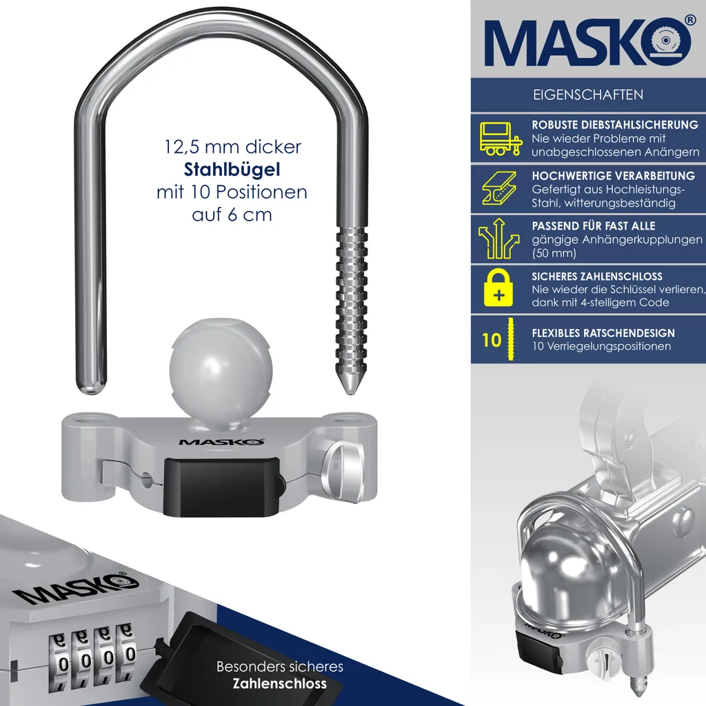 MASKO® Anhängerschloss Zahlenschloss Mit 4 Stellig Code Für Gängige Anhängerkupplung Anhängerkugelsperrkupplung Einfache Montage Diebstahlschutz Wohnwagen Anhänger Abschleppsperre Stahlbügel, Farbe:Grau 5 MASKO® Anhängerschloss Zahlenschloss Mit 4 Stellig Code Für Gängige Anhängerkupplung Anhängerkugelsperrkupplung Einfache Montage Diebstahlschutz Wohnwagen Anhänger Abschleppsperre Stahlbügel, Farbe:Grau – Bild 3