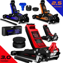 MASKO® Wagenheber Hydraulisch Flache Hubhöhe + 2x Gummiauflage + Handschuhe KFZ Rangierwagenheber Hydraulischer 360° Rollen Heber Unterstellbock, Größe:2.5 Tonnen - Orange