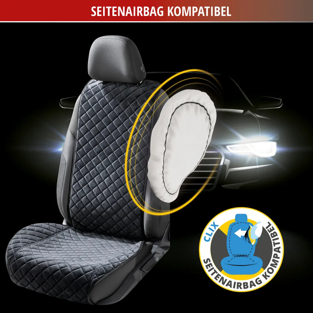 WALSER Sitzaufleger Comfortline Luxor, Universelle PKW Sitzauflage Vordersitz, Schutzunterlage-Autositz, Sitzschoner Mit Seitenwangen-Schutz, Schwarz 7 WALSER Sitzaufleger Comfortline Luxor, Universelle PKW Sitzauflage Vordersitz, Schutzunterlage-Autositz, Sitzschoner Mit Seitenwangen-Schutz, Schwarz – Bild 5