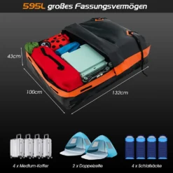 COSTWAY 50 L Dachbox Für Auto, Wasserdichter Dachkoffer Mit 10 Breite Gurte & 6 Türhaken & Anti-Rutsch Matte & Tragetasche, Faltbare Gepäckbox Für Alle Fahrzeuge Mit/ohne Gepäckträger, Schwarz -Volkswagen || AL-KO Verkaufsgeschäft 548ba72a8e61f1c37aa7fa4279a0be89