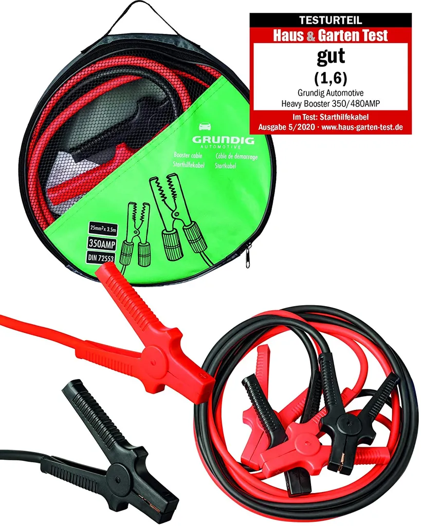 GRUNDIG Starthilfekabel Verwicklungsfreies Überbrückungskabel 3,5m - 25mm²- 350 Ampere 12V / 24V - Vollisolierte Polklemmen - Nach DIN 72553 - Inkl. Aufbewahrungstasche 4 GRUNDIG Starthilfekabel Verwicklungsfreies Überbrückungskabel 3,5m - 25mm²- 350 Ampere 12V / 24V - Vollisolierte Polklemmen - Nach DIN 72553 - Inkl. Aufbewahrungstasche – Bild 2