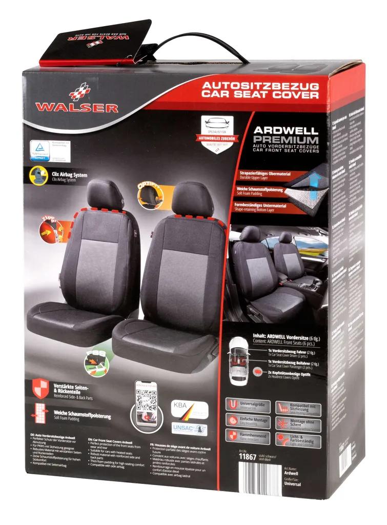 WALSER Premium Autositzbezüge Ardwell Mit Reißverschluss, ZIPP-IT Schonbezüge, 2 Vordersitzbezüge Schwarz/grau 11867 11 WALSER Premium Autositzbezüge Ardwell Mit Reißverschluss, ZIPP-IT Schonbezüge, 2 Vordersitzbezüge Schwarz/grau 11867 – Bild 9