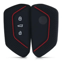Kwmobile Autoschlüssel Silikon Hülle Kompatibel Mit VW Golf 8 3-Tasten Autoschlüssel - Schlüsselhülle - In Schwarz Rot
