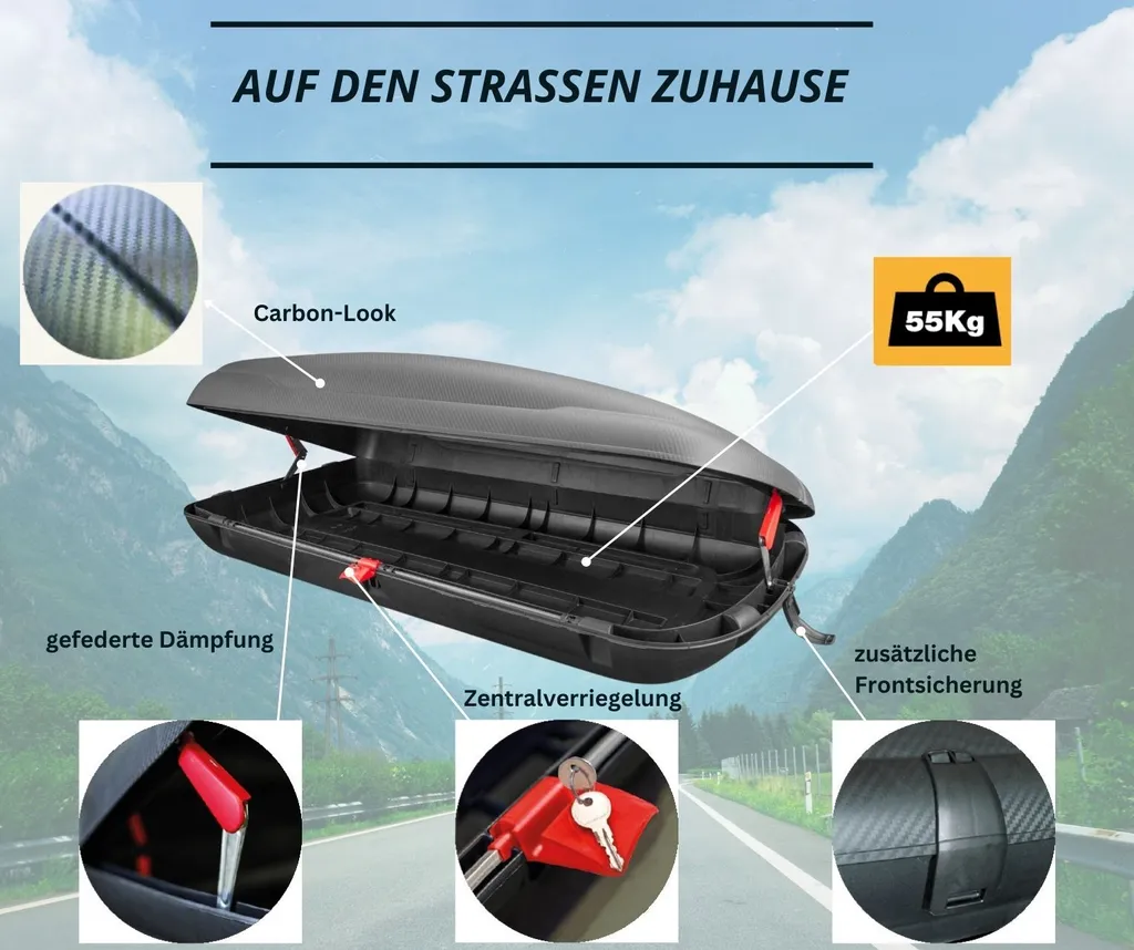 Dachbox Gepäckbox 320 L Schwarz – Carbon Optik 15 Dachbox Gepäckbox 320 L Schwarz – Carbon Optik – Bild 13