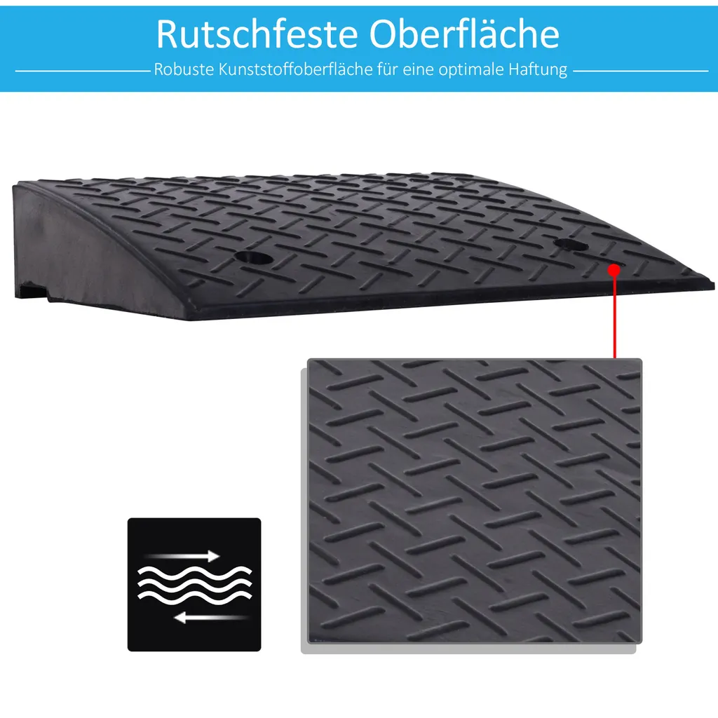 HOMCOM 2 Auffahrrampe, Bordsteinrampe, Gummirampen, Schwellenrampe, Auffahrhilfe Für Auto, Gummi, Schwarz, 48 X 32 X 13 Cm 8 HOMCOM 2 Auffahrrampe, Bordsteinrampe, Gummirampen, Schwellenrampe, Auffahrhilfe Für Auto, Gummi, Schwarz, 48 X 32 X 13 Cm – Bild 6