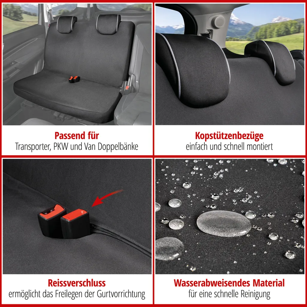 WALSER Auto-Sitzbezug Doppelbankbezug Modulo, Universal Auto-Schonbezug Für Normalsitze, Sitzschoner-Auto Mit Kopfstützenbezügen Schwarz 5 WALSER Auto-Sitzbezug Doppelbankbezug Modulo, Universal Auto-Schonbezug Für Normalsitze, Sitzschoner-Auto Mit Kopfstützenbezügen Schwarz – Bild 3