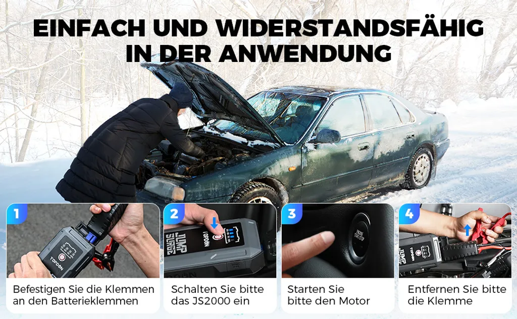 TOPDON 2000A 16000mAh 12V Starthilfekabel JS2000 Aktualisierte Version Starthilfe Powerbank Auto Starthilfe Auto KFZ Starthilfe Autobatterie-Starter Jump Starter 6 TOPDON 2000A 16000mAh 12V Starthilfekabel JS2000 Aktualisierte Version Starthilfe Powerbank Auto Starthilfe Auto KFZ Starthilfe Autobatterie-Starter Jump Starter – Bild 4