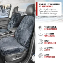 WALSER Autositzbezug Lammfell Lammfellbezug Nineve Autoschonbezug Lammfell Anthrazit 20032