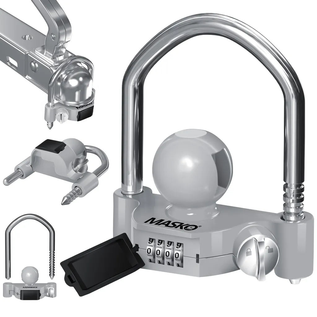 MASKO® Anhängerschloss Zahlenschloss Mit 4 Stellig Code Für Gängige Anhängerkupplung Anhängerkugelsperrkupplung Einfache Montage Diebstahlschutz Wohnwagen Anhänger Abschleppsperre Stahlbügel, Farbe:Grau 4 MASKO® Anhängerschloss Zahlenschloss Mit 4 Stellig Code Für Gängige Anhängerkupplung Anhängerkugelsperrkupplung Einfache Montage Diebstahlschutz Wohnwagen Anhänger Abschleppsperre Stahlbügel, Farbe:Grau – Bild 2