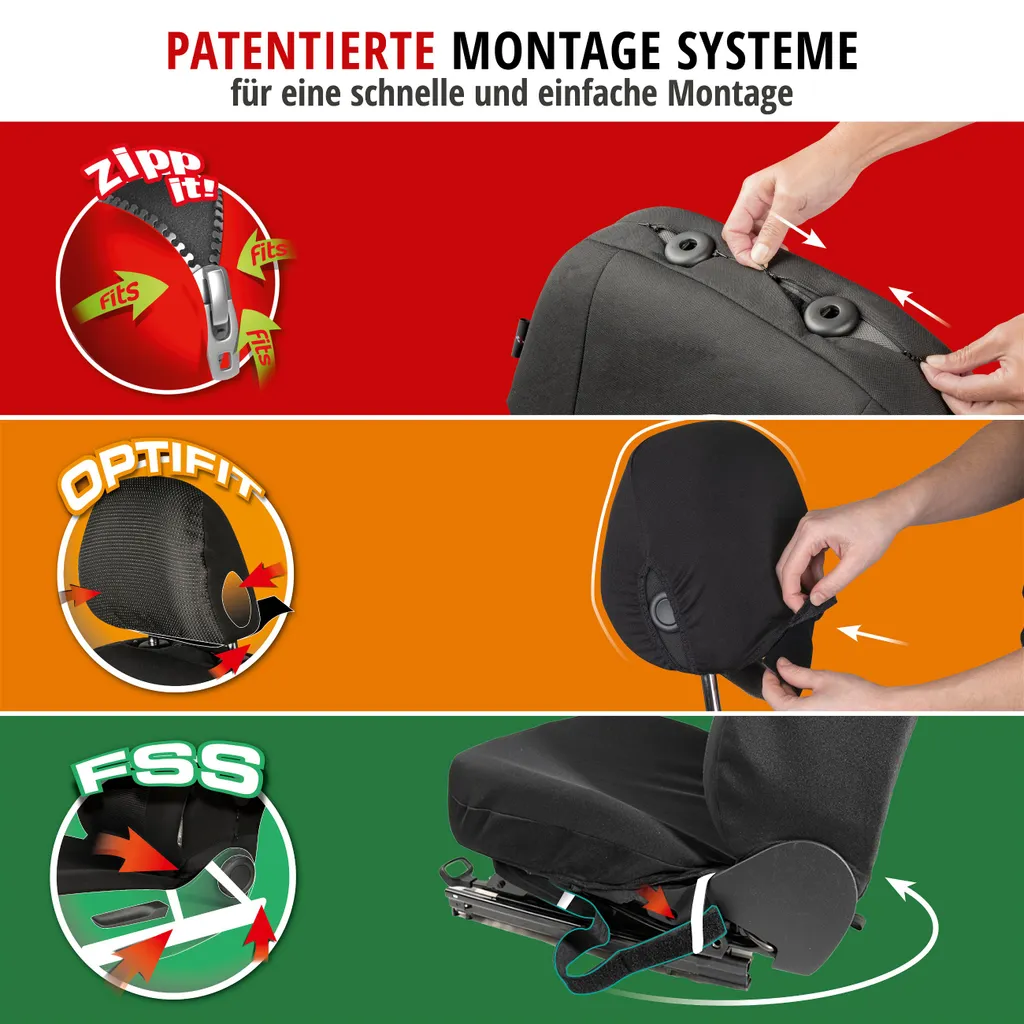 WALSER Premium Autositzbezüge Ardwell Mit Reißverschluss, ZIPP-IT Schonbezüge, 2 Vordersitzbezüge Schwarz/grau 11867 8 WALSER Premium Autositzbezüge Ardwell Mit Reißverschluss, ZIPP-IT Schonbezüge, 2 Vordersitzbezüge Schwarz/grau 11867 – Bild 6