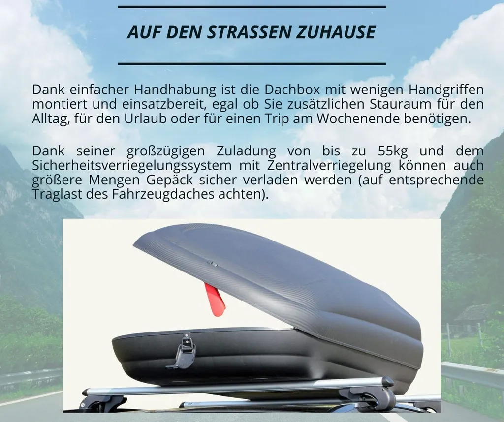 Dachbox Gepäckbox 320 L Schwarz – Carbon Optik 13 Dachbox Gepäckbox 320 L Schwarz – Carbon Optik – Bild 11