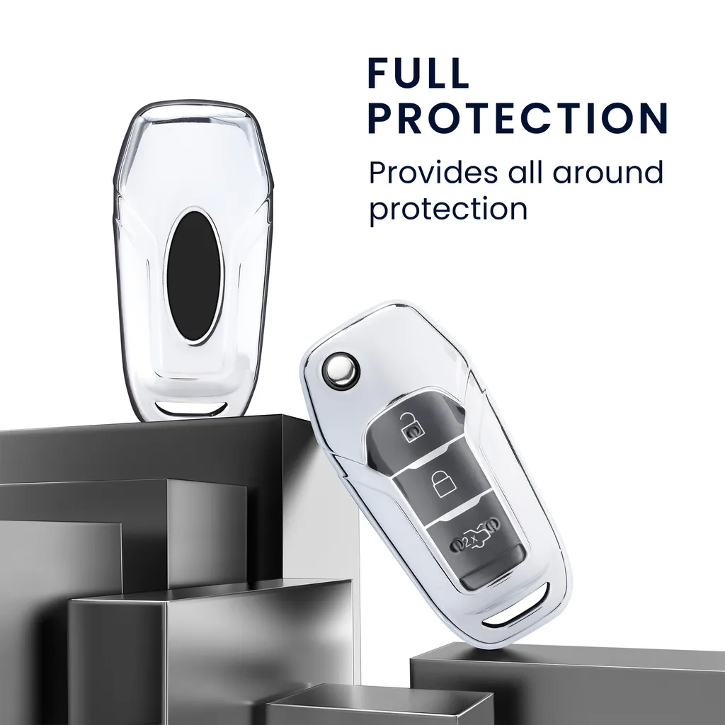 Kwmobile Autoschlüssel Hülle Kompatibel Mit Ford 3-Tasten MyKey Klapp Autoschlüssel - TPU Schutzhülle Schlüsselhülle Cover In Hochglanz Silber 4 Kwmobile Autoschlüssel Hülle Kompatibel Mit Ford 3-Tasten MyKey Klapp Autoschlüssel - TPU Schutzhülle Schlüsselhülle Cover In Hochglanz Silber – Bild 2