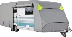 ONVAYA® Wohnwagen-Schutzhülle | Abdeckung Fürs Wohnmobil | Atmungsaktive Abdeckplane | Wind- Und Wetterfest | 550 X 250 X 220 Cm