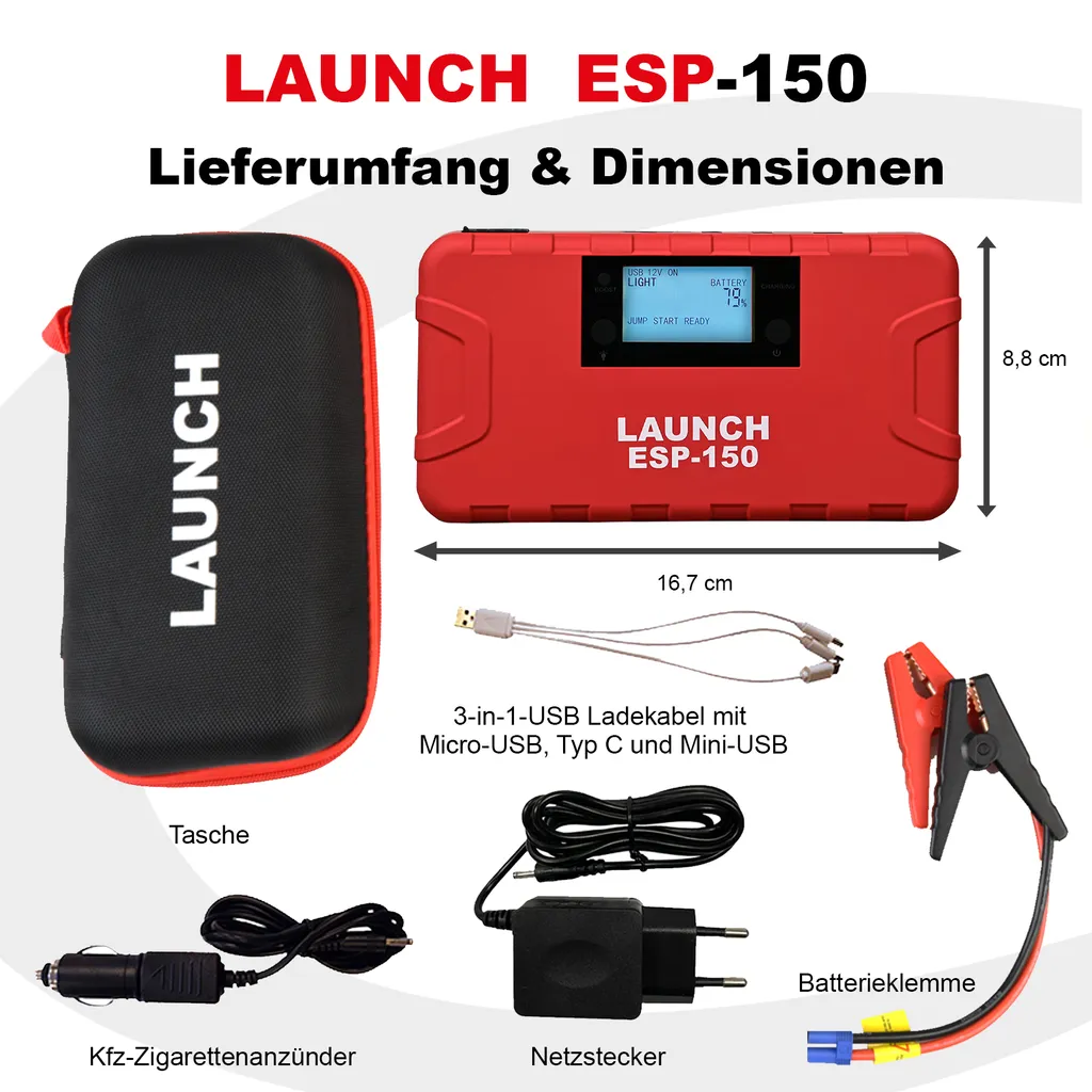 LAUNCH ESP-150 Starthilfegerät Auto Starter 500A 15.000mAh Starthilfe Powerbank 8 LAUNCH ESP-150 Starthilfegerät Auto Starter 500A 15.000mAh Starthilfe Powerbank – Bild 6