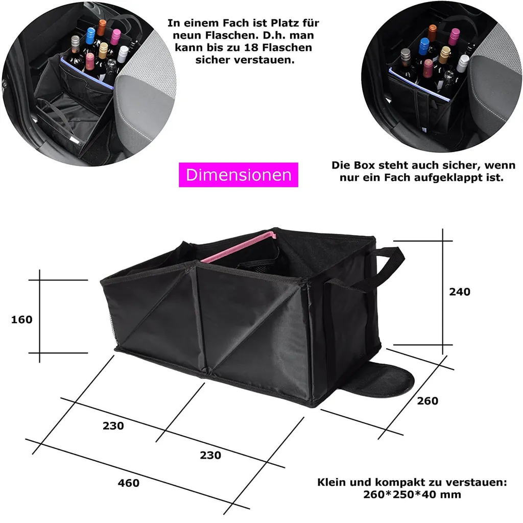 Wumbi Aufbewahrungsbox Pink KfZ Kofferraum Kofferraumtasche Organizer Auto Tasche Kofferraumorganizer Verstaumöglichkeit Auto, Picknickkorb 7 Wumbi Aufbewahrungsbox Pink KfZ Kofferraum Kofferraumtasche Organizer Auto Tasche Kofferraumorganizer Verstaumöglichkeit Auto, Picknickkorb – Bild 5