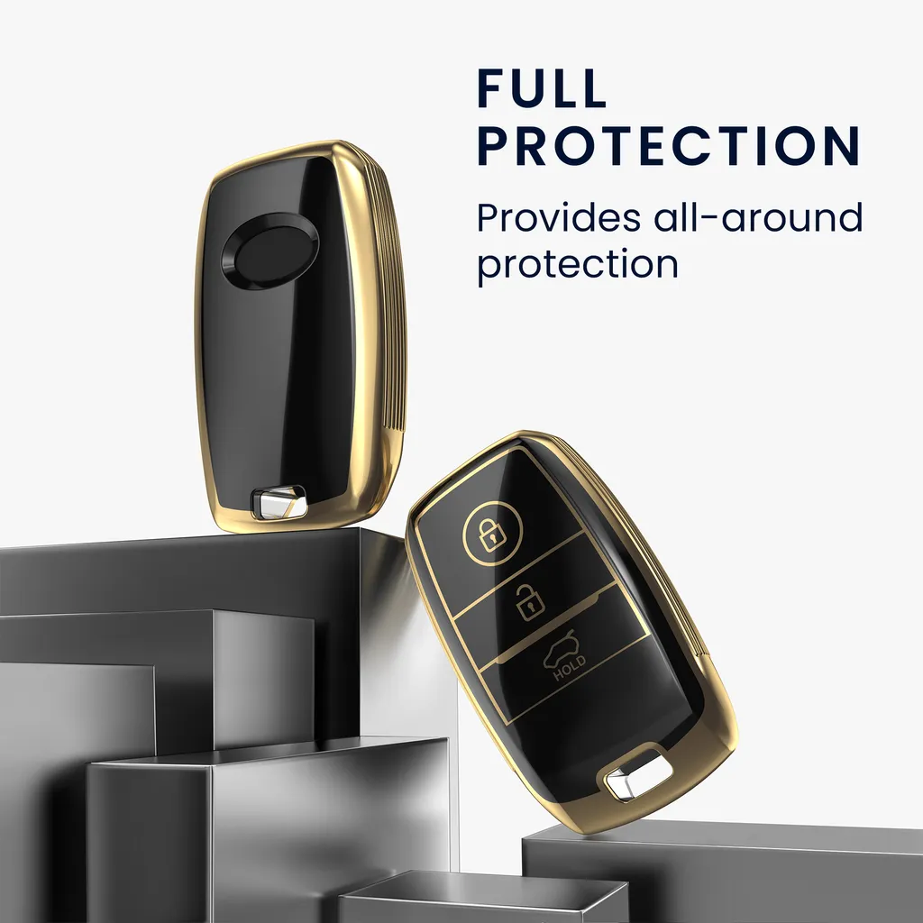 Kwmobile Autoschlüssel Hülle Kompatibel Mit Kia 3-Tasten Smartkey Autoschlüssel - Schlüsselhülle Silikon Cover - Schwarz Gold 4 Kwmobile Autoschlüssel Hülle Kompatibel Mit Kia 3-Tasten Smartkey Autoschlüssel - Schlüsselhülle Silikon Cover - Schwarz Gold – Bild 2